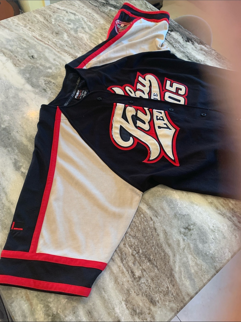 FUBU Black Red and White '05 League Varsity Jacket- V… - Gem